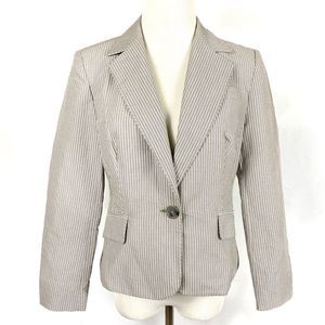 PETITE SOPHISTICATE Seersucker Beige Tan Striped Blazer Jacket One Button